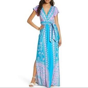 Lilly Pulitzer Esmarella Water Ya Waiting For print Pink Teal Maxi Dress Size XL